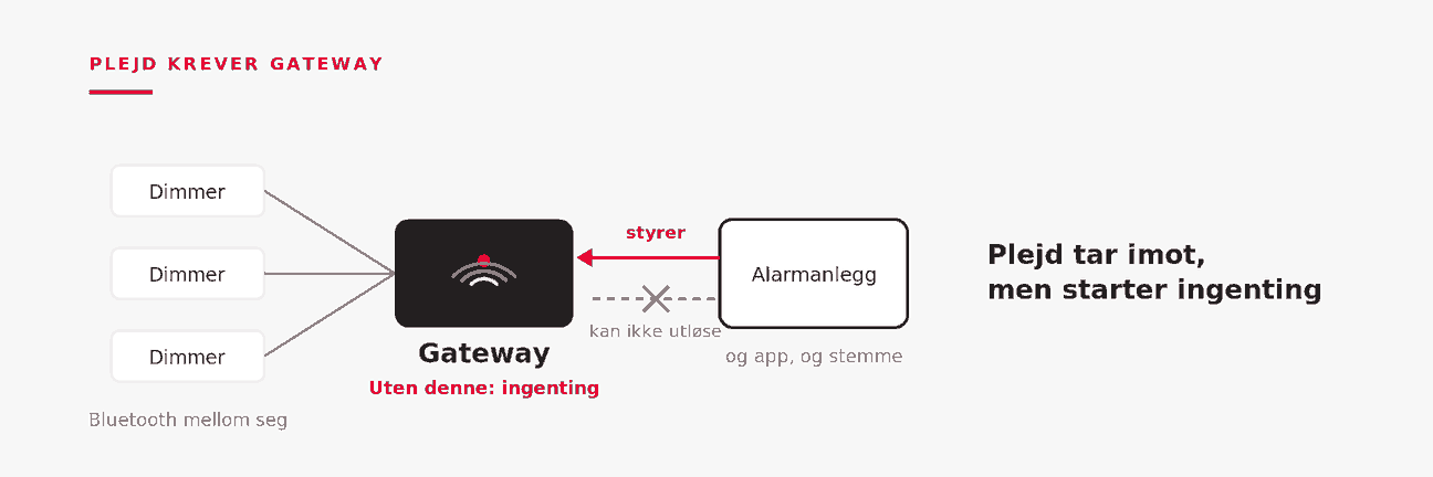 Illustrasjon: Plejd og alarmen er to separate veier inn til Google Home, ikke én kjede